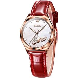 OLEVS Leather Red Band Women's Wrist Watch Quartz Watch Valentine's Luxury
